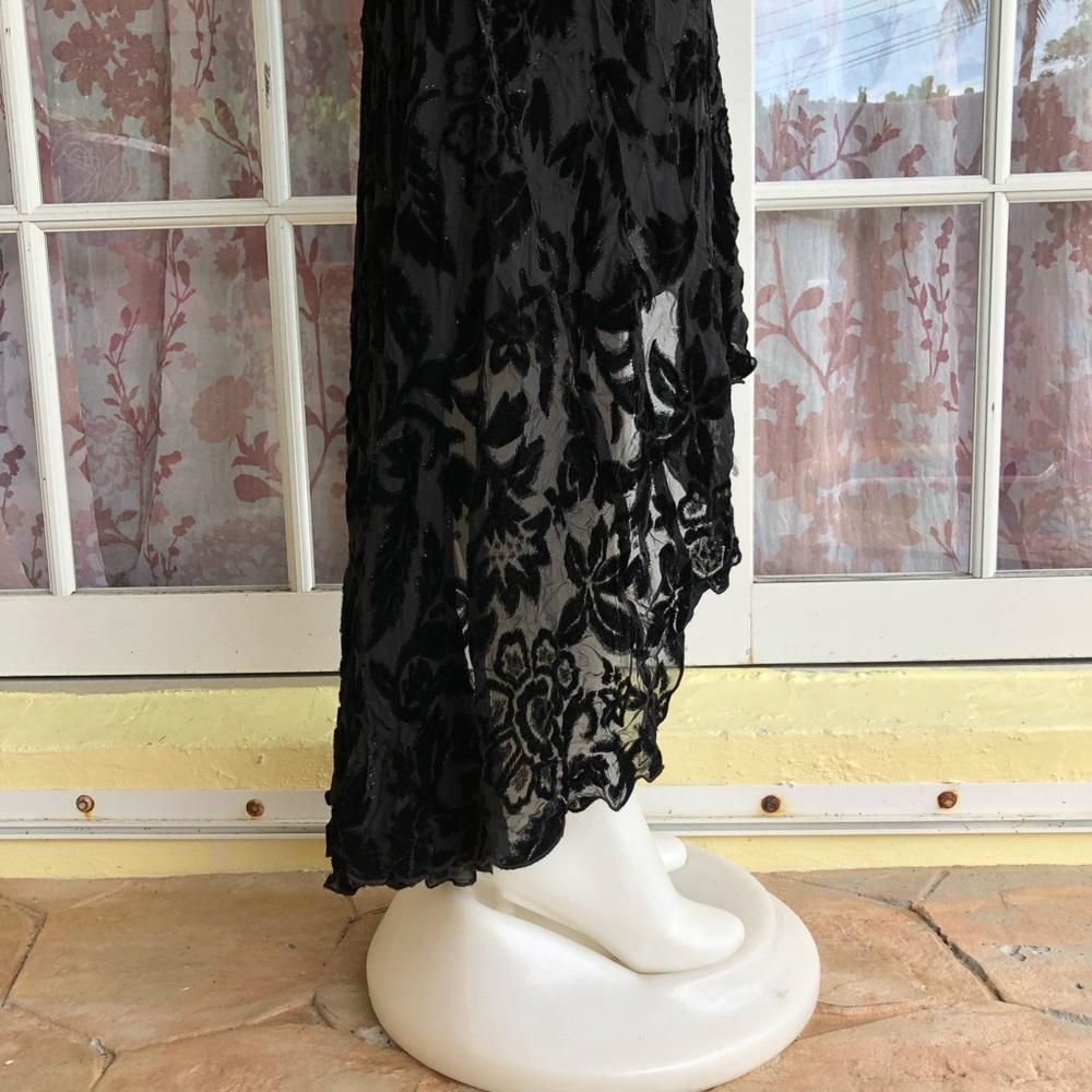 Black Vintage Velvet Burnout Asymmetrical Dress S - Picture 4 of 8